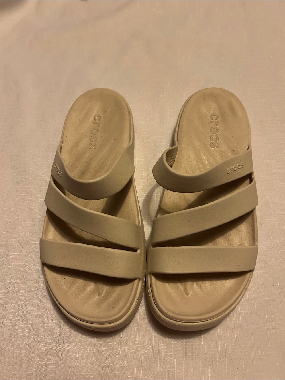 CROCS Women's Neutral Tan Strappy Slide Sandals